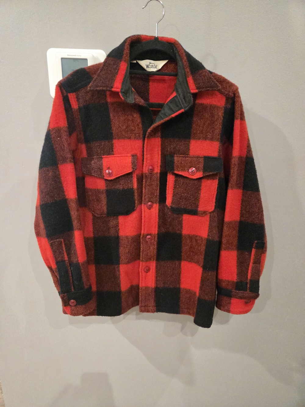 Vintage Woolrich Buffalo Plaid Wool Shirt Jacket Red Black Shacket Size 14 Made
